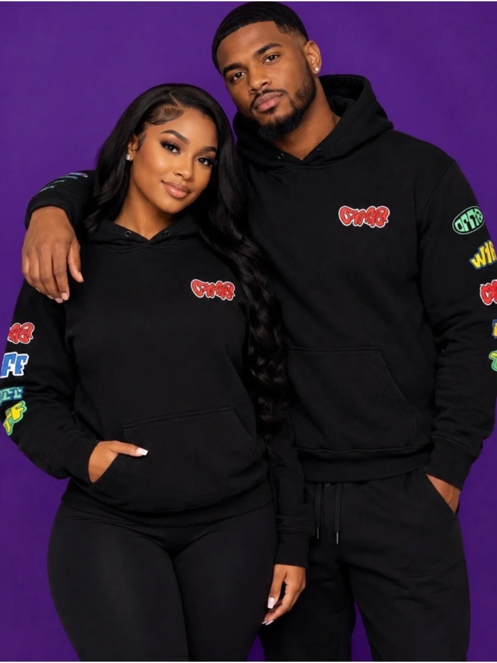 Black Graphic Logo Hoodie Sweatshirt - Men's Casual Pullover